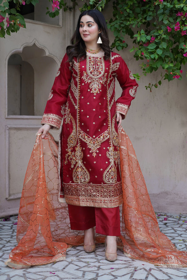 3Pc Stitched Fancy Dress WAS-19